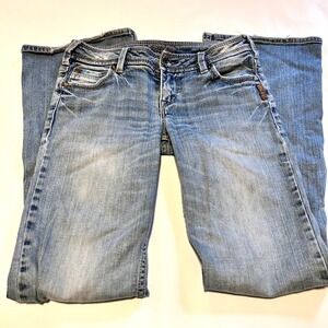 Y2K Silver Jeans Low Rise Boot Cut Embroidered Denim Jeans Women's Sz 27